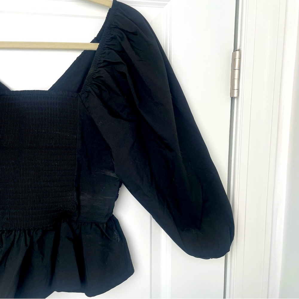 EXPRESS- V-Neck Pleated Peplum Top - Picture 7 of 10